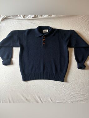 Vintage Ingo Navy Knit Sweater with Wooden Buttons